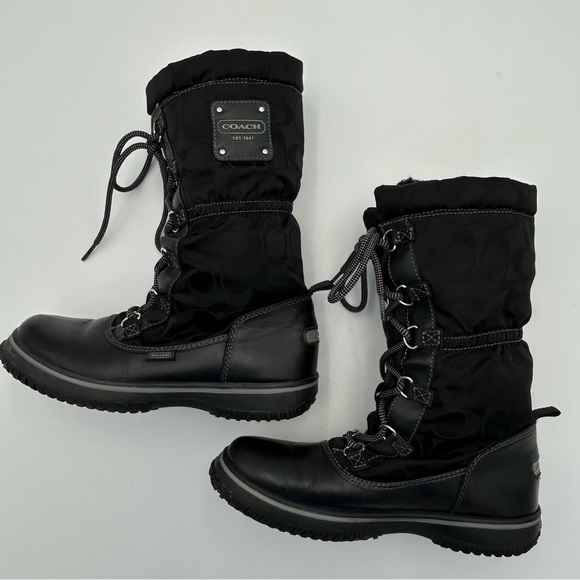 Coach Womens Shaine Snow Boot Size 5.5B Signature Leather Sherpa Nylon Black - Picture 3 of 14